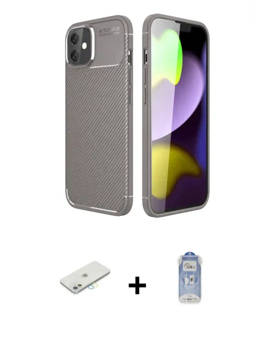 ieg™ iPhone 11 Kılıf Eksen Form Prime - Siyah Joko Magic 5D Cam + Renkli Kamera Lens Koruma Cam - SI