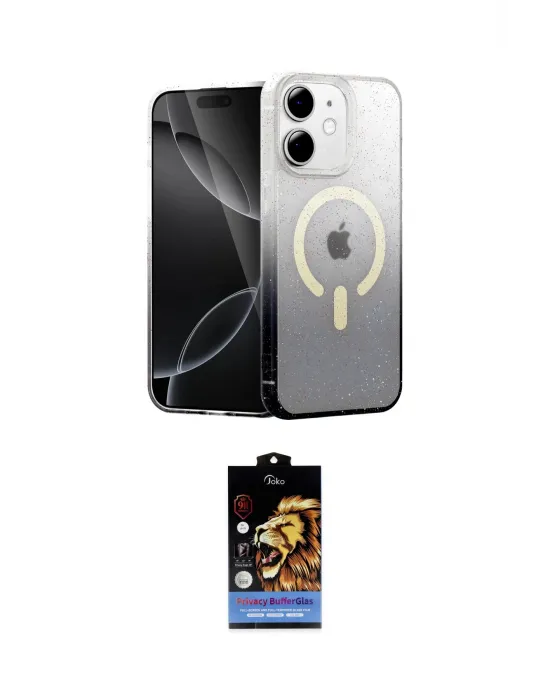 ieg™ iPhone 11 Kılıf Eksen Minimal Özel Seri - Siyah Buffer Hayalet Cam Ekran Koruyucu