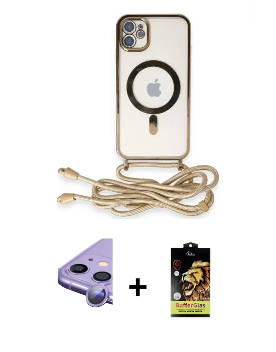 ieg™ iPhone 11 Kılıf Eksen Özel Seri - Siyah Buffer Cam Ekran Koruyucu + Raze Metal Kamera Lens - MR