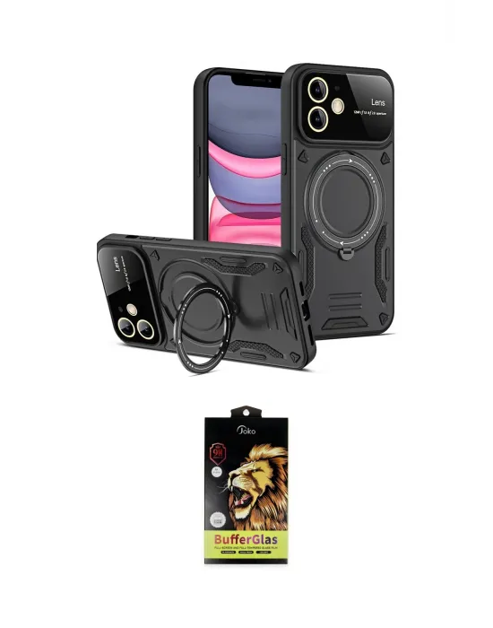 ieg™ iPhone 11 Kılıf Kıvılcım Modern Serisi - Siyah Buffer Cam Ekran Koruyucu
