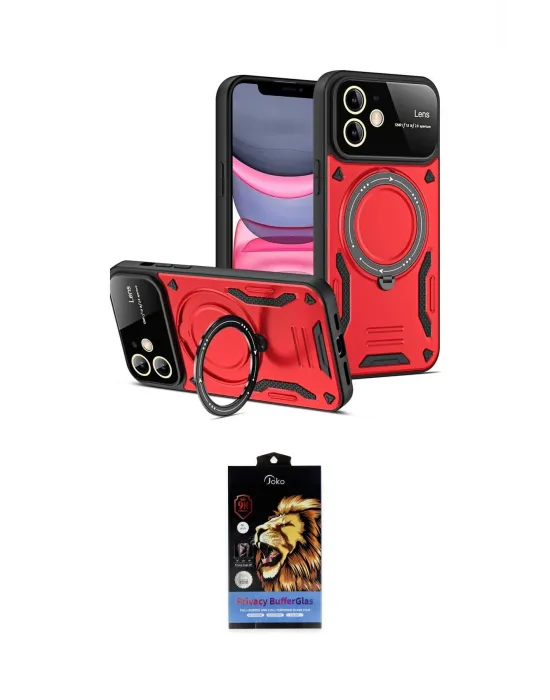 ieg™ iPhone 11 Kılıf Kıvılcım Modern Serisi - Siyah Buffer Hayalet Cam Ekran Koruyucu