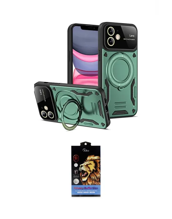 ieg™ iPhone 11 Kılıf Kıvılcım Modern Serisi - Siyah Buffer Hayalet Cam Ekran Koruyucu