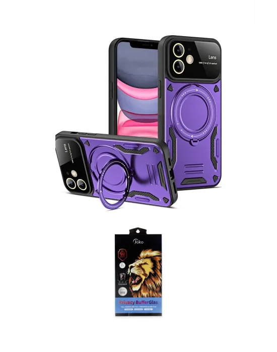 ieg™ iPhone 11 Kılıf Kıvılcım Modern Serisi - Siyah Buffer Hayalet Cam Ekran Koruyucu