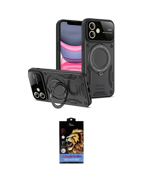 ieg™ iPhone 11 Kılıf Kıvılcım Modern Serisi - Siyah Buffer Hayalet Cam Ekran Koruyucu