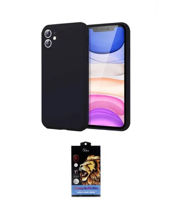 ieg™ iPhone 11 Kılıf Kozmos Yansıma Özel Seri - Siyah Buffer Hayalet Cam Ekran Koruyucu