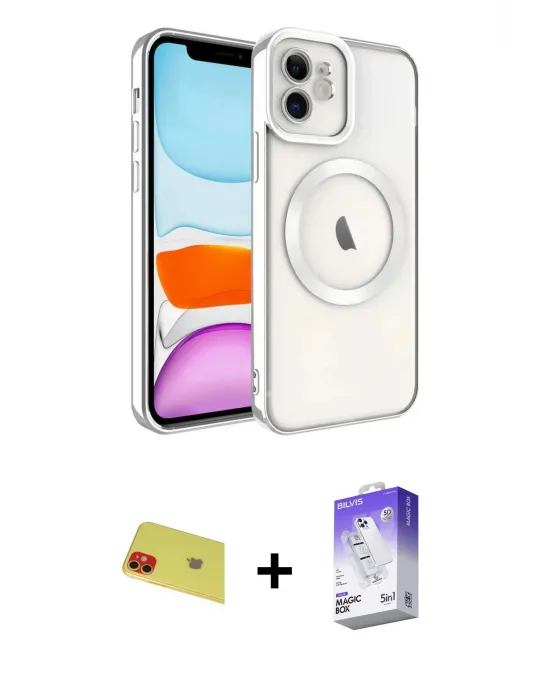 ieg™ iPhone 11 Kılıf Nova Işık Özel Seri - Siyah Bilvis 5in1 3D Magic Cam Ekran Koruyucu + Rainbow Kamera Lens Koruma Cam - KI