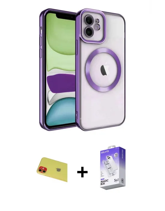 ieg™ iPhone 11 Kılıf Nova Işık Özel Seri - Siyah Bilvis 5in1 3D Magic Cam Ekran Koruyucu + Rainbow Kamera Lens Koruma Cam - KI