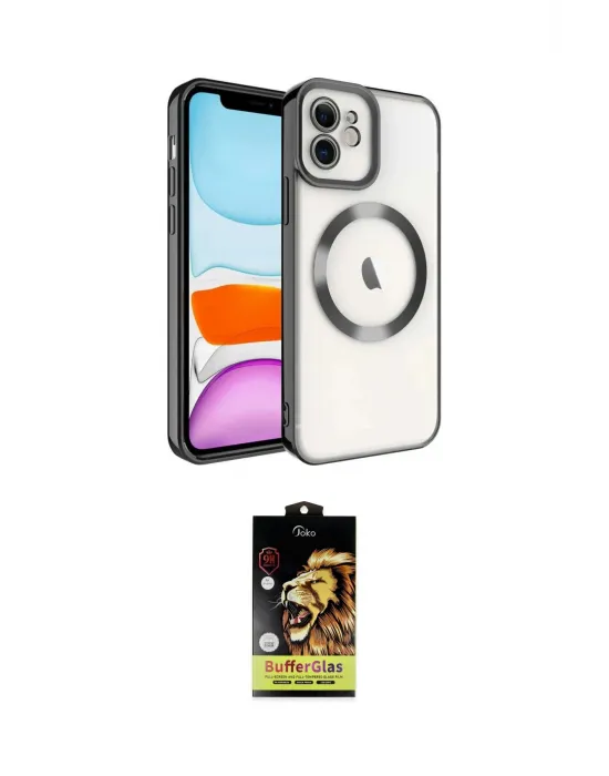 ieg™ iPhone 11 Kılıf Nova Işık Özel Seri - Siyah Buffer Cam Ekran Koruyucu