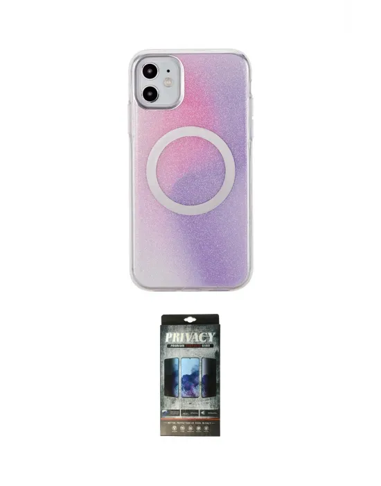 ieg™ iPhone 11 Kılıf Pusula Form - Siyah 34D Hayalet Izgaralı Cam