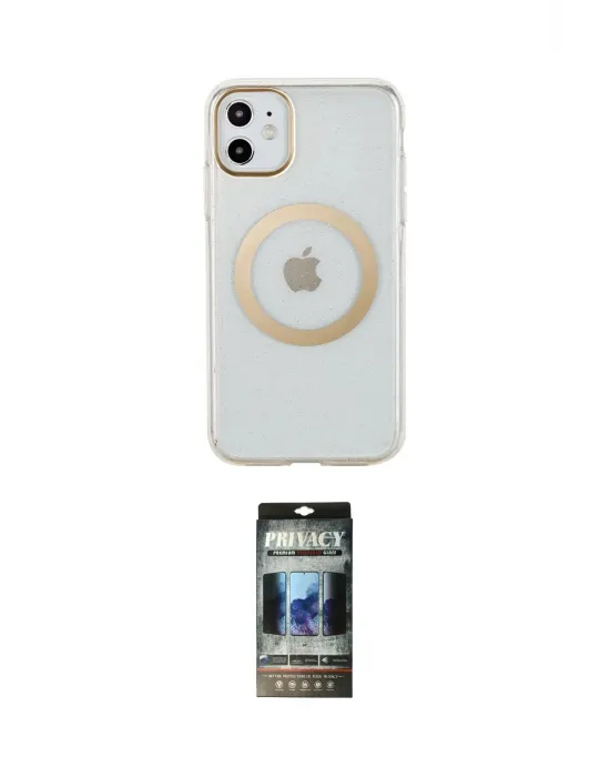 ieg™ iPhone 11 Kılıf Pusula Form - Siyah 34D Hayalet Izgaralı Cam