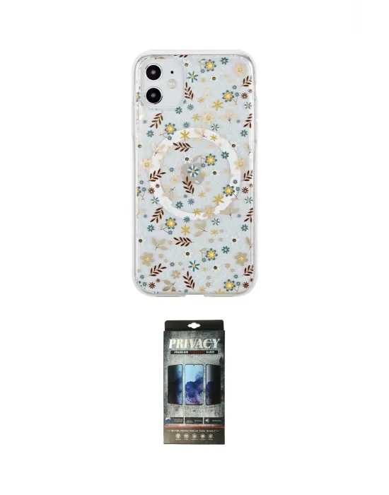 ieg™ iPhone 11 Kılıf Pusula Form - Siyah 34D Hayalet Izgaralı Cam