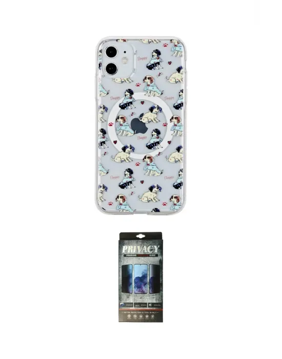 ieg™ iPhone 11 Kılıf Pusula Form - Siyah 34D Hayalet Izgaralı Cam