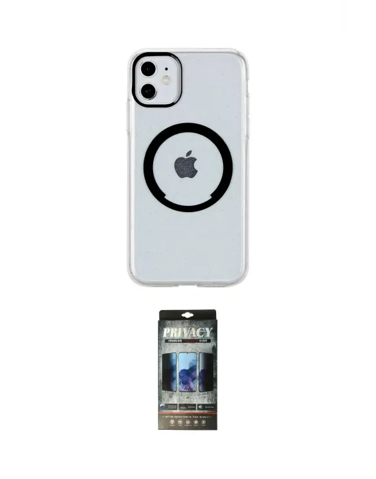 ieg™ iPhone 11 Kılıf Pusula Form - Siyah 34D Hayalet Izgaralı Cam
