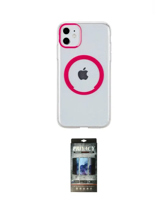 ieg™ iPhone 11 Kılıf Pusula Form - Siyah 34D Hayalet Izgaralı Cam