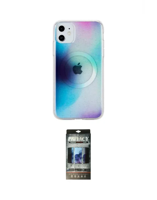 ieg™ iPhone 11 Kılıf Pusula Form - Siyah 34D Hayalet Izgaralı Cam