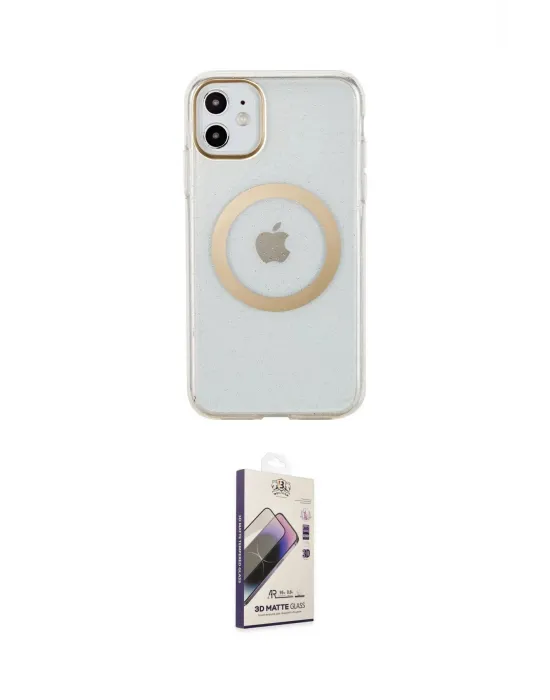 ieg™ iPhone 11 Kılıf Pusula Form - Siyah Bilvis 3D Mat Cam Ekran Koruyucu