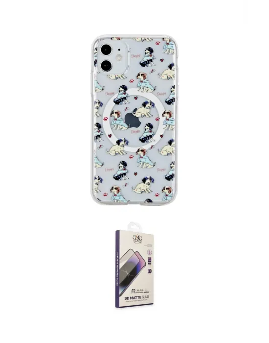 ieg™ iPhone 11 Kılıf Pusula Form - Siyah Bilvis 3D Mat Cam Ekran Koruyucu