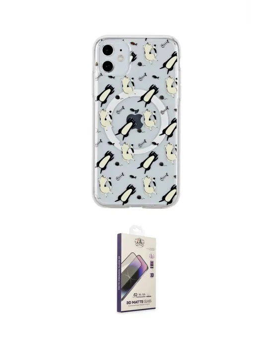 ieg™ iPhone 11 Kılıf Pusula Form - Siyah Bilvis 3D Mat Cam Ekran Koruyucu