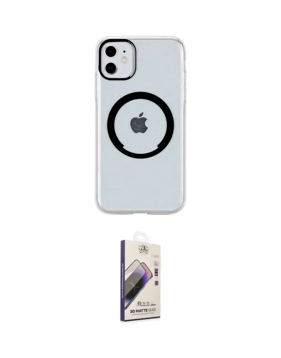 ieg™ iPhone 11 Kılıf Pusula Form - Siyah Bilvis 3D Mat Cam Ekran Koruyucu