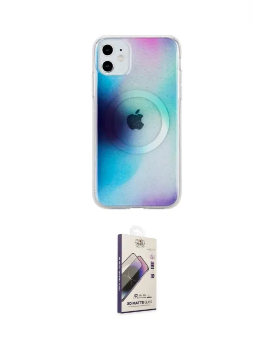 ieg™ iPhone 11 Kılıf Pusula Form - Siyah Bilvis 3D Mat Cam Ekran Koruyucu
