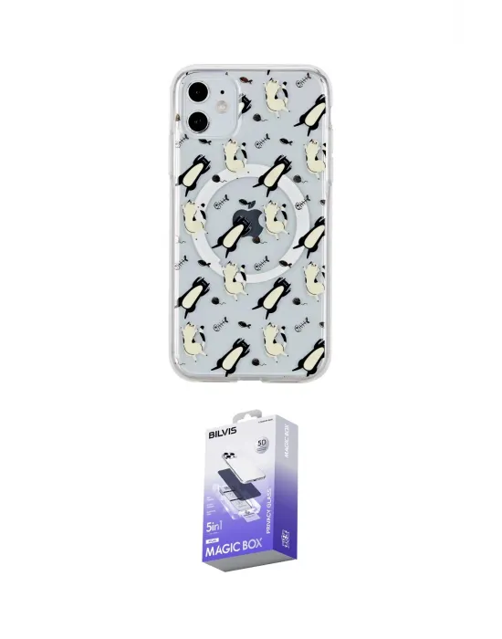 ieg™ iPhone 11 Kılıf Pusula Form - Siyah Bilvis 5in1 5D Magic Hayalet Cam Ekran Koruyucu