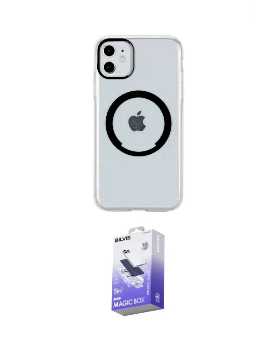 ieg™ iPhone 11 Kılıf Pusula Form - Siyah Bilvis 5in1 5D Magic Hayalet Cam Ekran Koruyucu