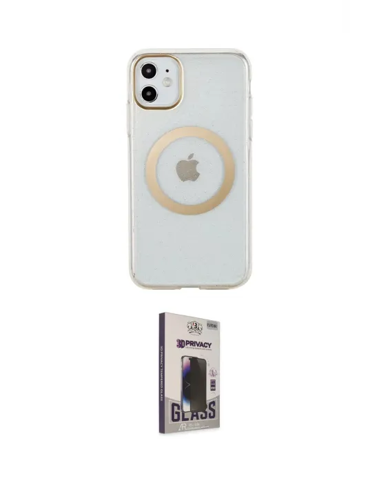 ieg™ iPhone 11 Kılıf Pusula Form - Siyah Bilvis Hayalet Cam Ekran Koruyucu