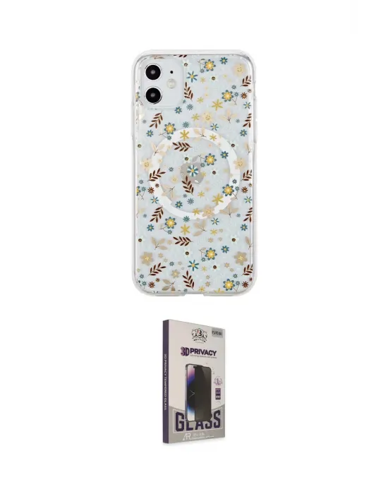 ieg™ iPhone 11 Kılıf Pusula Form - Siyah Bilvis Hayalet Cam Ekran Koruyucu