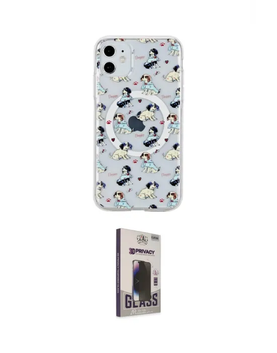 ieg™ iPhone 11 Kılıf Pusula Form - Siyah Bilvis Hayalet Cam Ekran Koruyucu