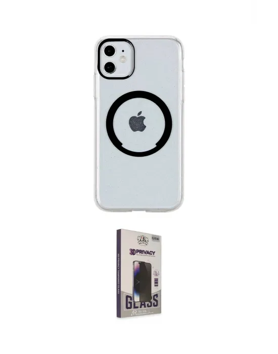 ieg™ iPhone 11 Kılıf Pusula Form - Siyah Bilvis Hayalet Cam Ekran Koruyucu