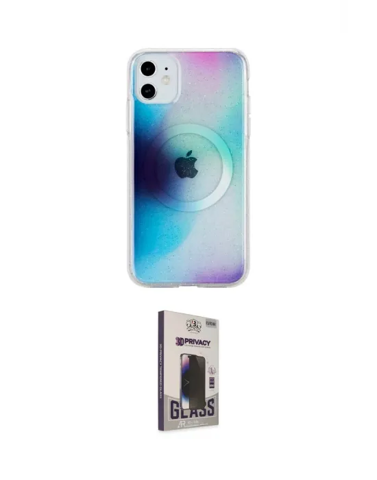 ieg™ iPhone 11 Kılıf Pusula Form - Siyah Bilvis Hayalet Cam Ekran Koruyucu