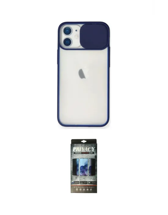 ieg™ iPhone 11 Kılıf Vadi Çizgi - Siyah 34D Hayalet Izgaralı Cam