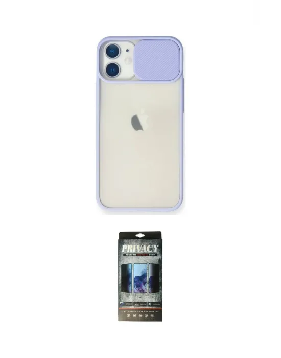 ieg™ iPhone 11 Kılıf Vadi Çizgi - Siyah 34D Hayalet Izgaralı Cam