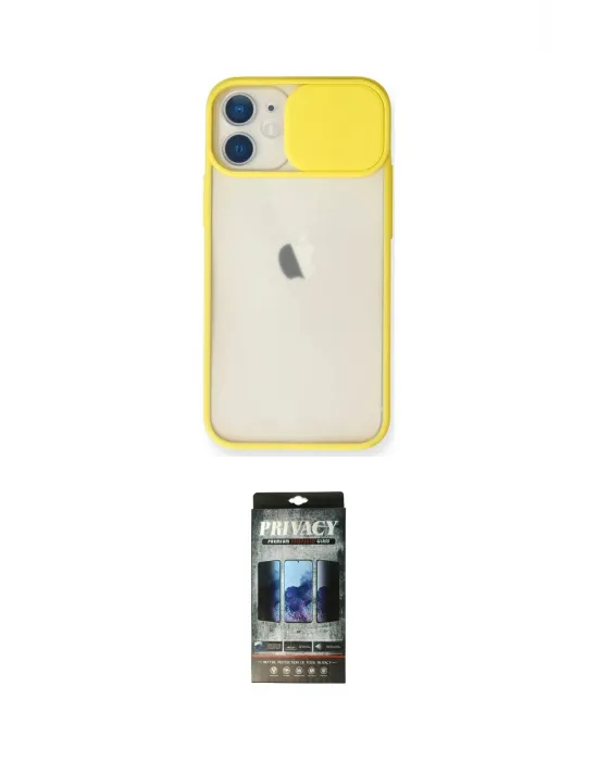 ieg™ iPhone 11 Kılıf Vadi Çizgi - Siyah 34D Hayalet Izgaralı Cam