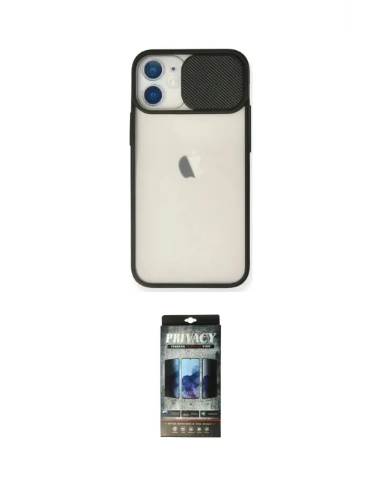 ieg™ iPhone 11 Kılıf Vadi Çizgi - Siyah 34D Hayalet Izgaralı Cam