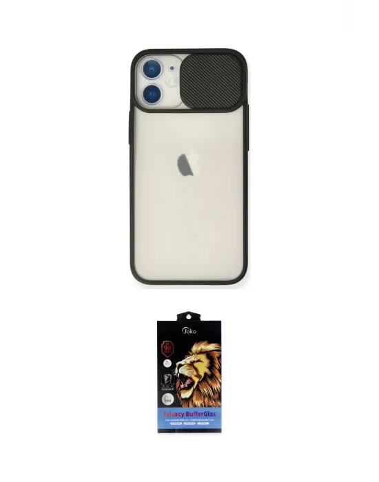 ieg™ iPhone 11 Kılıf Vadi Çizgi - Siyah Buffer Hayalet Cam Ekran Koruyucu