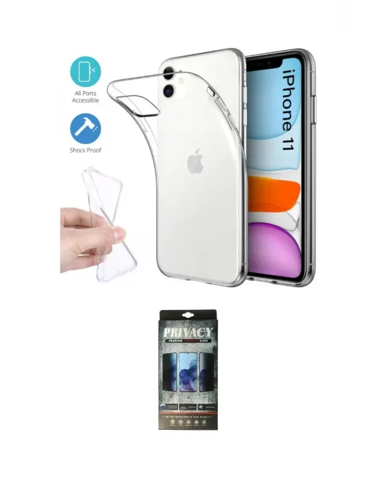 ieg™ iPhone 11 Kılıf Zirve Doku - Siyah 34D Hayalet Izgaralı Cam