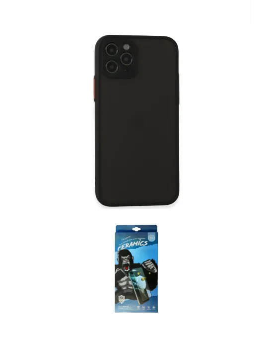 ieg™ iPhone 11 Pro Kılıf Ahenk Çizgi Serisi - Siyah 34D Izgaralı Cam