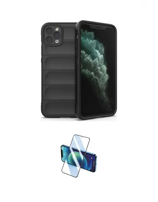 ieg™ iPhone 11 Pro Kılıf Atlas Koleksiyonu - Siyah 3D Antistatik Cam Ekran Koruyucu