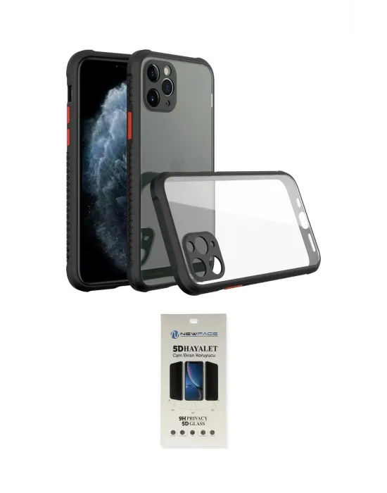 ieg™ iPhone 11 Pro Kılıf Nova Asil Özel Seri - Siyah 5D Hayalet Cam Ekran Koruyucu