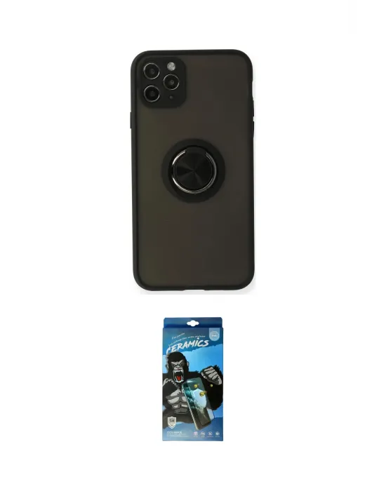 ieg™ iPhone 11 Pro Kılıf Yörünge Çizgi - Siyah 34D Izgaralı Cam
