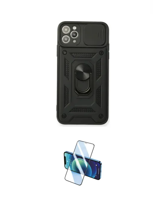 ieg™ iPhone 11 Pro Max Kılıf Ahenk Klasik - Siyah 3D Antistatik Cam Ekran Koruyucu