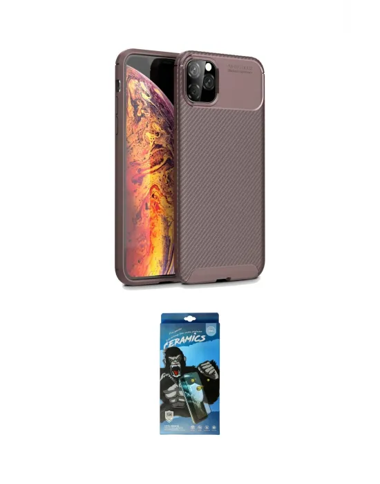 ieg™ iPhone 11 Pro Max Kılıf Eksen Form Prime - Siyah 34D Izgaralı Cam