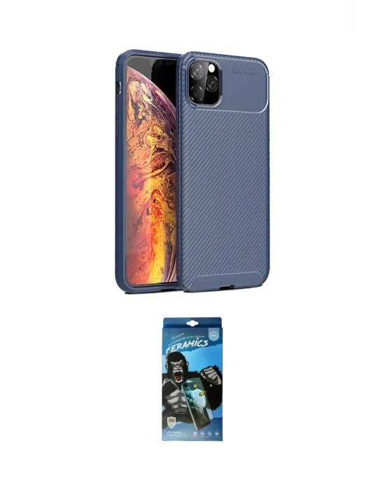ieg™ iPhone 11 Pro Max Kılıf Eksen Form Prime - Siyah 34D Izgaralı Cam