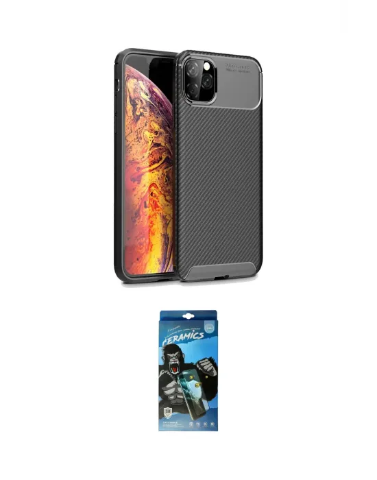 ieg™ iPhone 11 Pro Max Kılıf Eksen Form Prime - Siyah 34D Izgaralı Cam