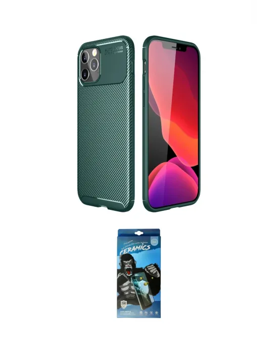 ieg™ iPhone 11 Pro Max Kılıf Eksen Form Prime - Siyah 34D Izgaralı Cam