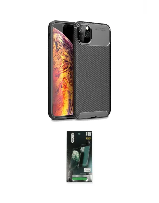 ieg™ iPhone 11 Pro Max Kılıf Eksen Form Prime - Siyah 360 Mat Full Body Arka Koruyucu