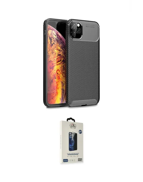 ieg™ iPhone 11 Pro Max Kılıf Eksen Form Prime - Siyah Bilvis Hayalet Cam Ekran Koruyucu