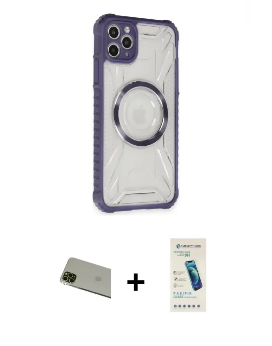 ieg™ iPhone 11 Pro Max Kılıf Kutup Modern - Şeffaf Pasifik Cam Ekran Koruyucu + Rainbow Kamera Lens Koruma Cam - YL