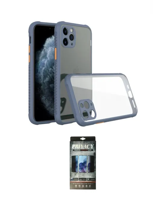 ieg™ iPhone 11 Pro Max Kılıf Nova Asil Özel Seri - Siyah 34D Hayalet Izgaralı Cam